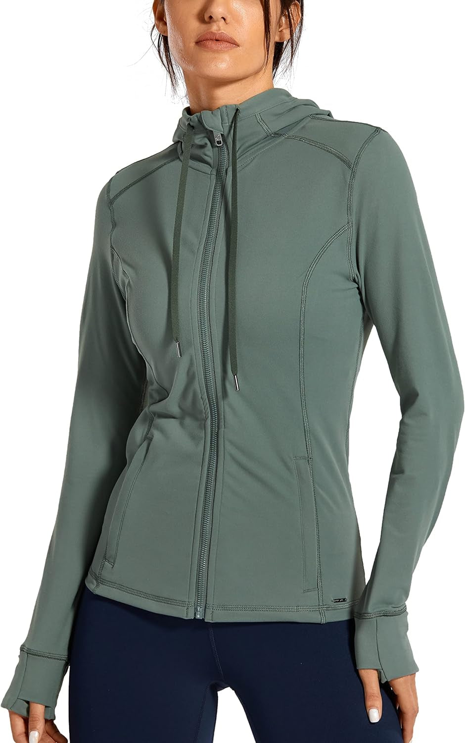 Women'S Brushed Full Zip Hoodie Jacket Sportswear Hooded Workout Track Running Jacket with Zip Pockets